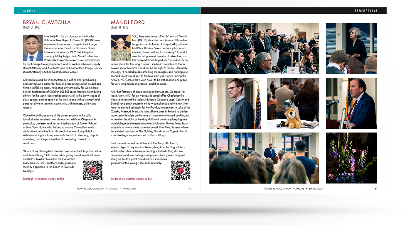 Pages from an award winning Academic Publication Design: Amicus - Law School Annual Report