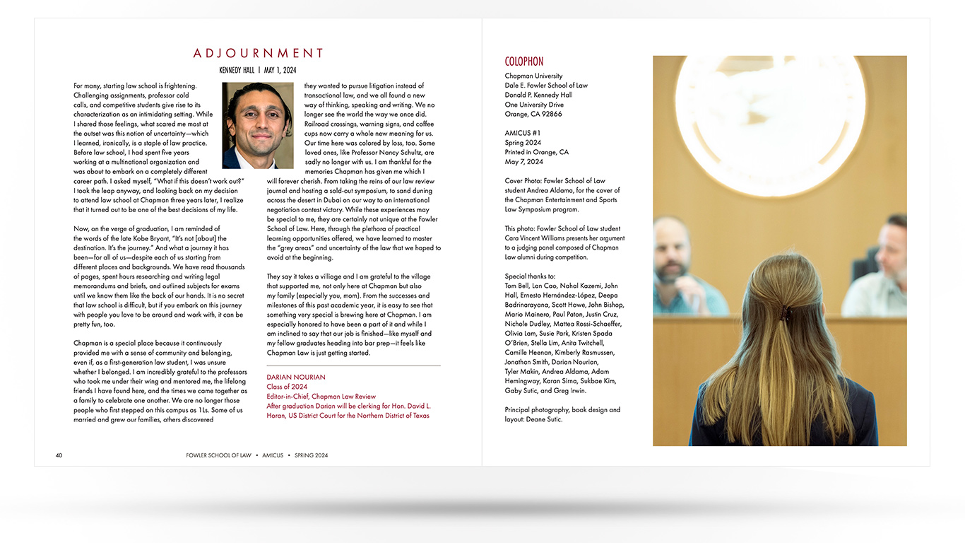 Pages from an award winning Academic Publication Design: Amicus - Law School Annual Report