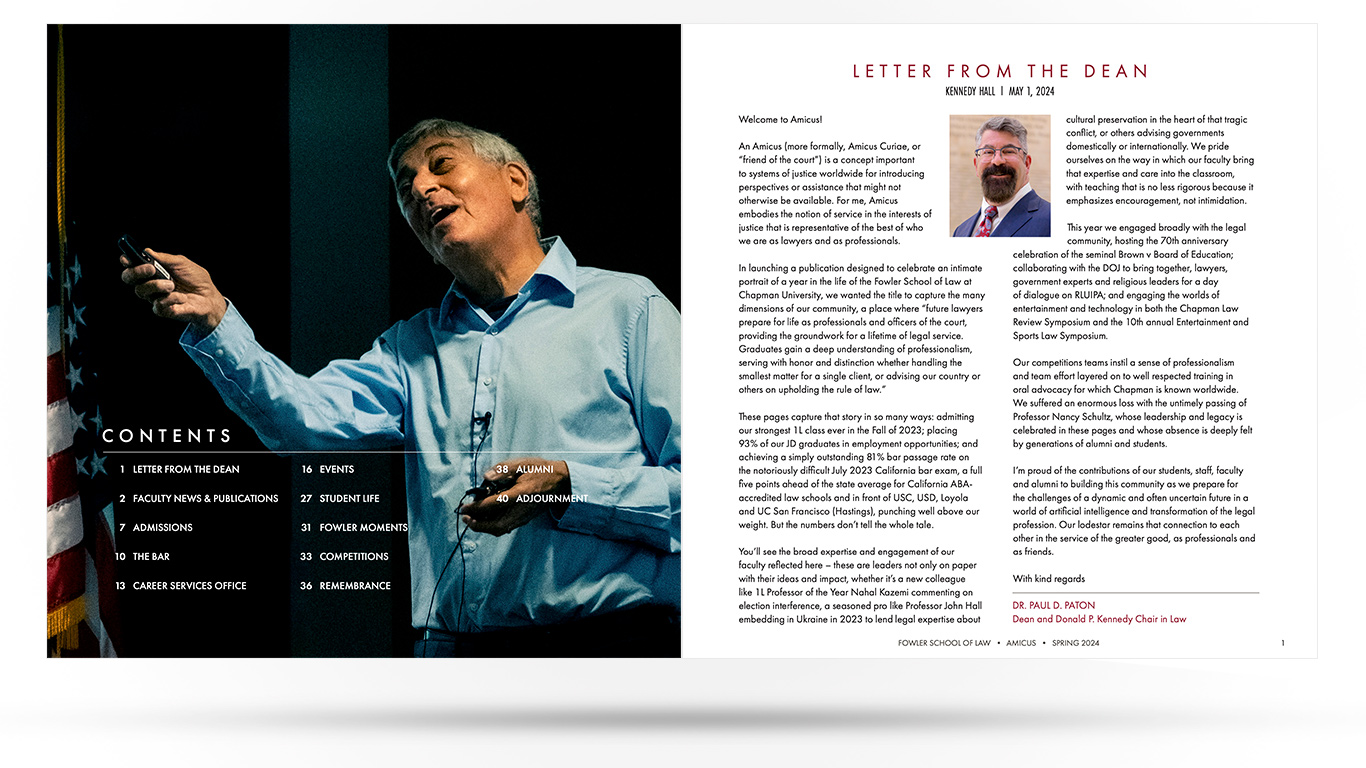 Pages from an award winning Academic Publication Design: Amicus - Law School Annual Report