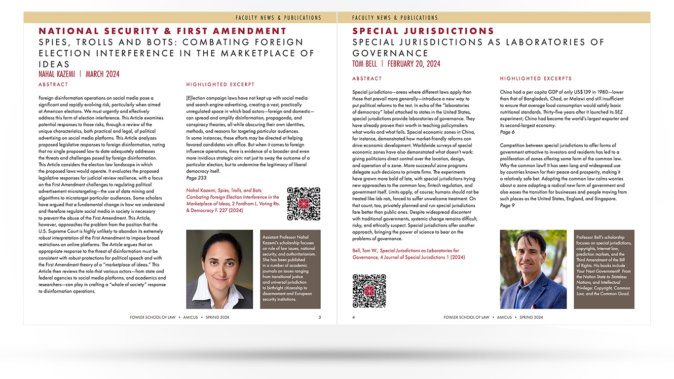 Pages from an award winning Academic Publication Design: Amicus - Law School Annual Report