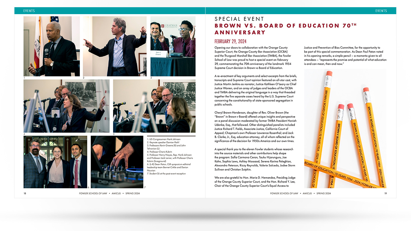 Pages from an award winning Academic Publication Design: Amicus - Law School Annual Report