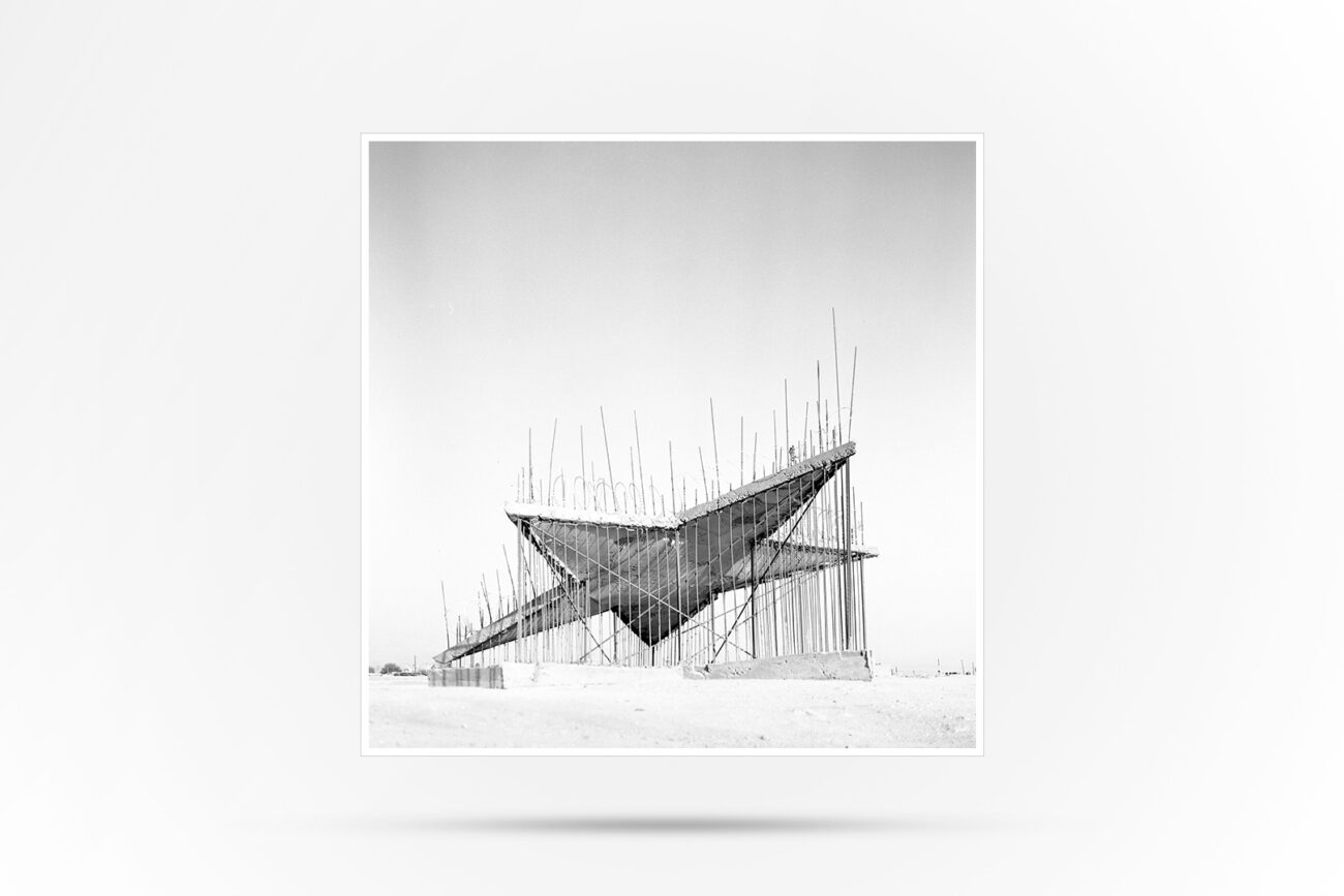 Black and White Photo of a concrete star shaped structure