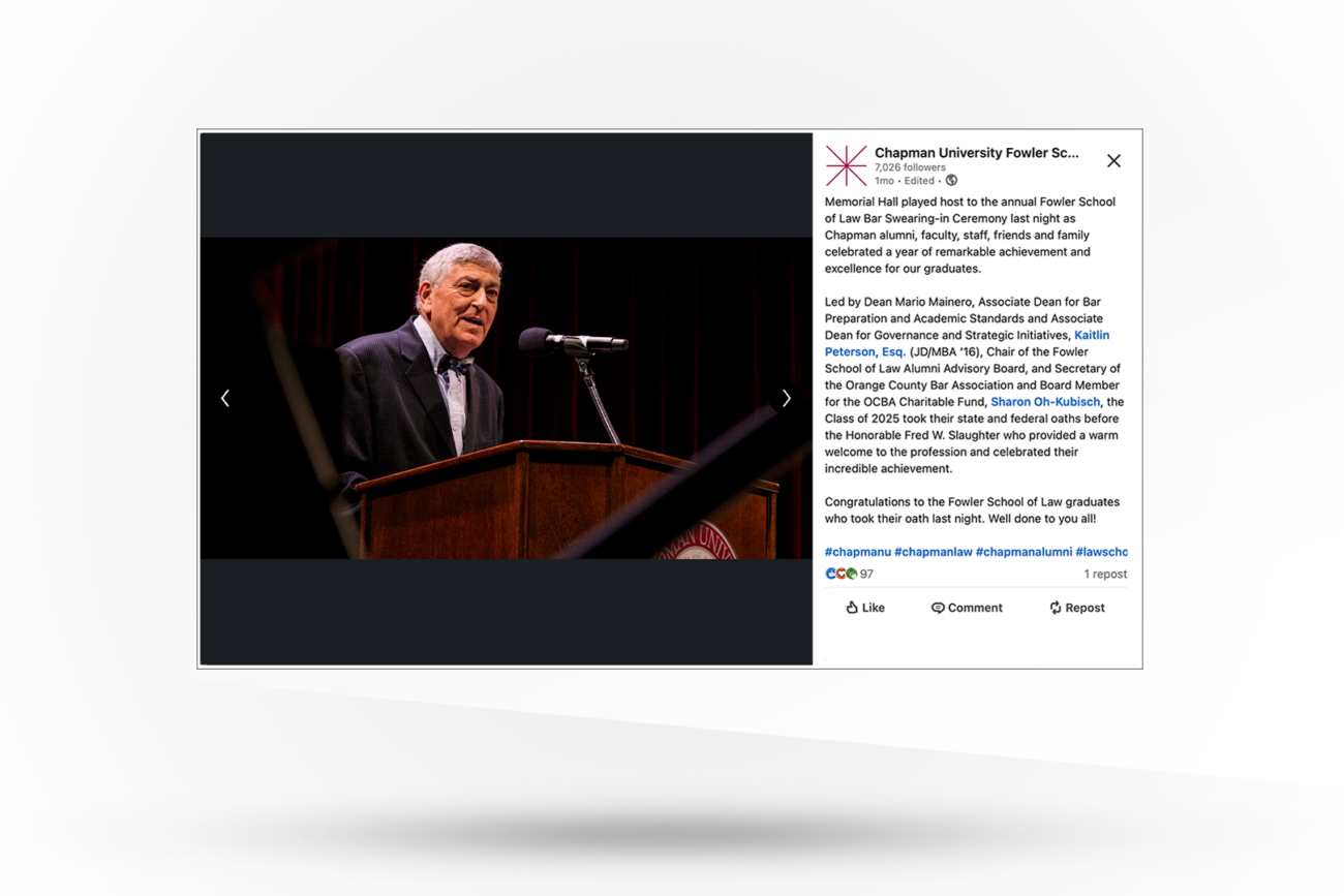 Social media card showing one of the speakers at the event.