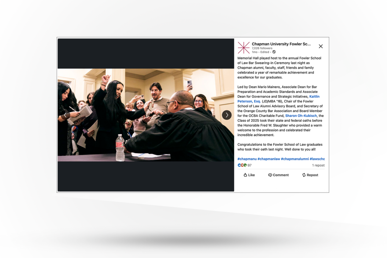 Social media card showing students awaiting the judge.